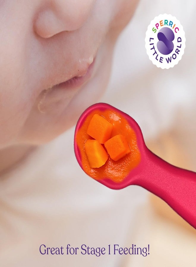 SPERRIC Silicone Baby Spoon Set | Baby Spoons Self Feeding 6 Months | BPA Free Baby Led Weaning Spoons Stage 1 & 2 for Kids 6+ Months | Silicone Baby Feeding Spoon Set - 4 Spoons, Dark/Light Pink - Image 4